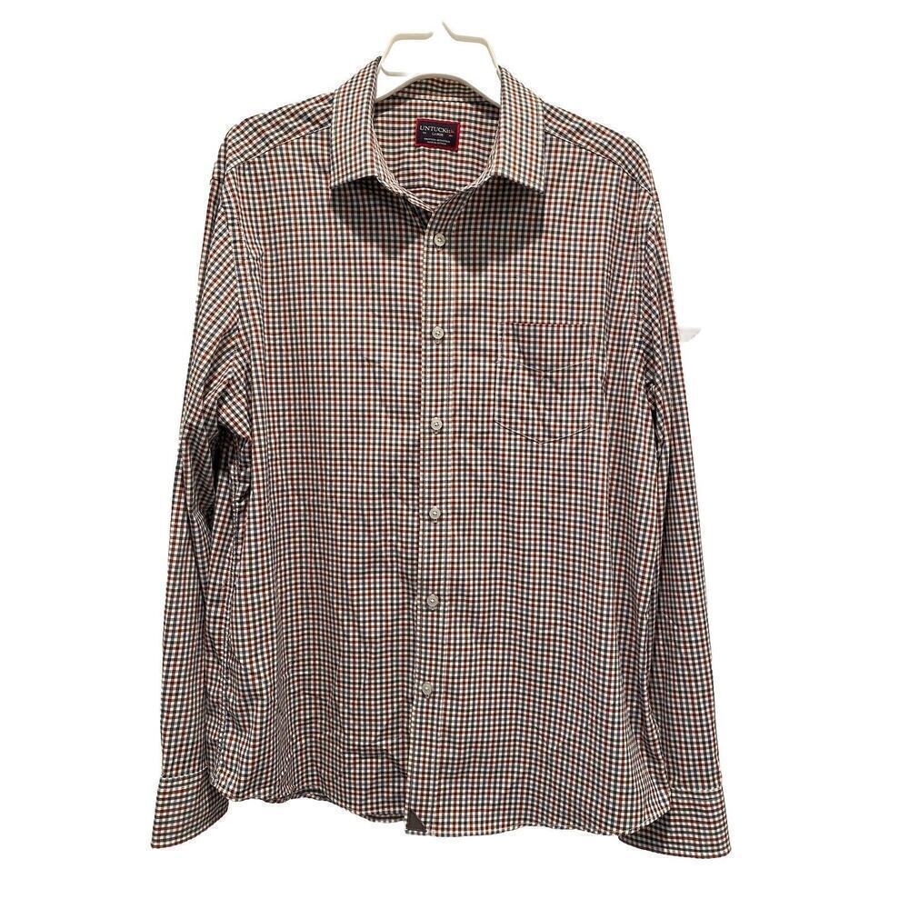 Untuckit Shirt Mens Large Check White Gray Burgundy Work Business Office